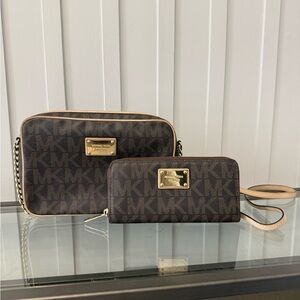 Michael Kors MK Logo Crossbody Bag and Wallet Set